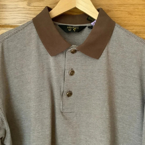 VINTAGE Brown Cotton Knit Polo Shirt Size L - Picture 4 of 14